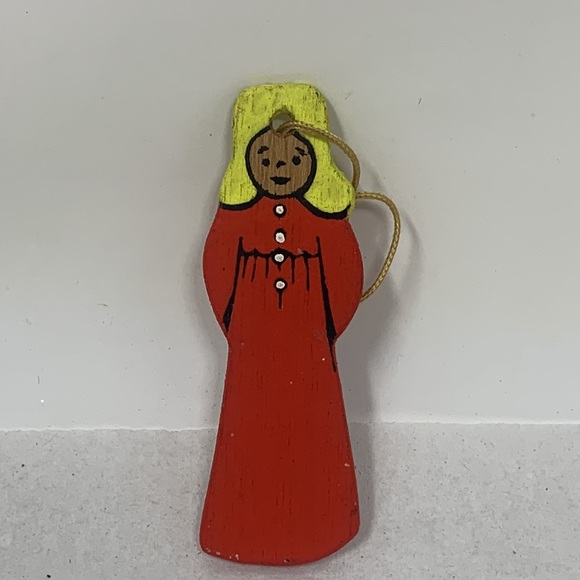 Vintage Other - Used vintage wood Christmas ornament double-sided girl in gown